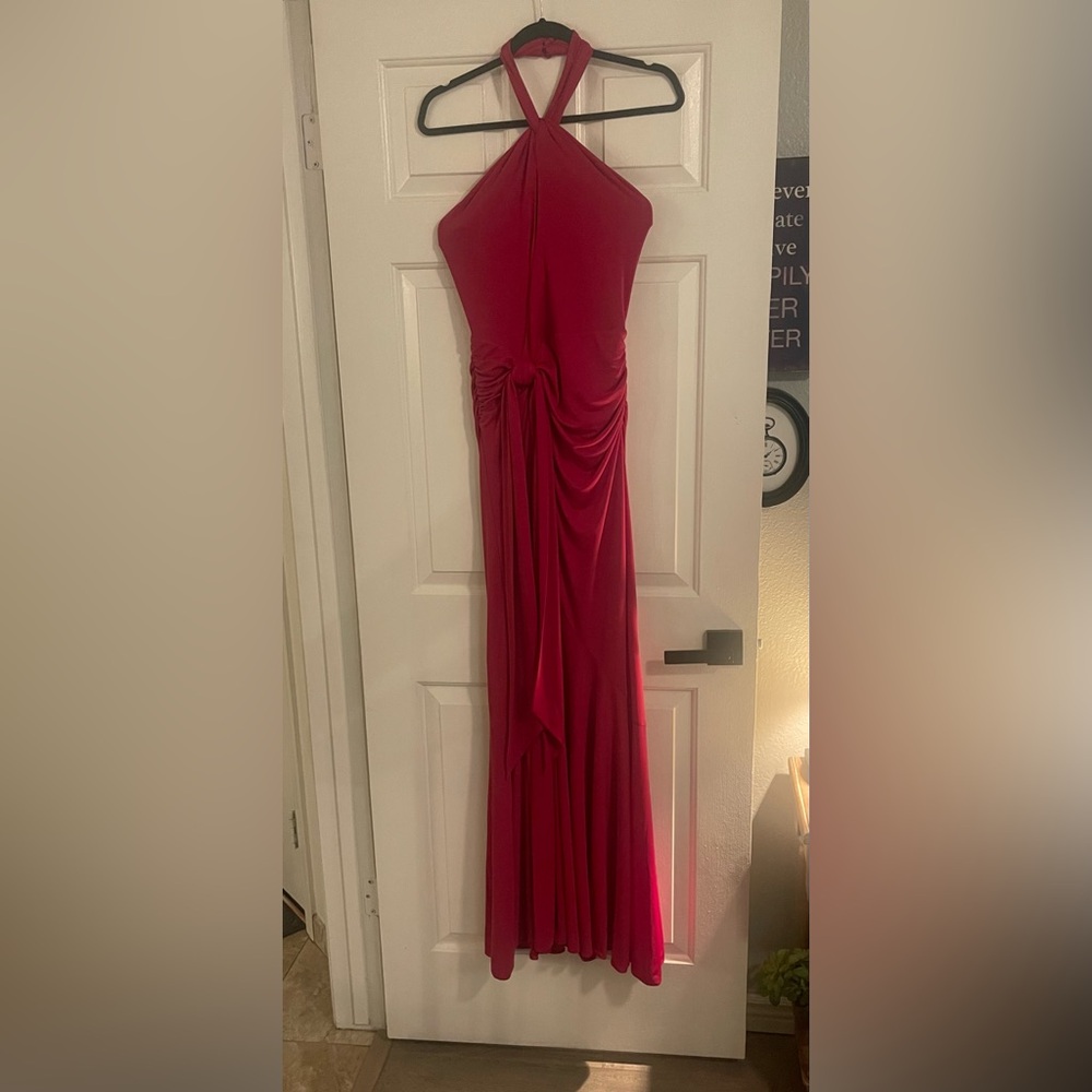 Cinq A Sept- Halterneck knotted-front gown- red (6) - Picture 4 of 4